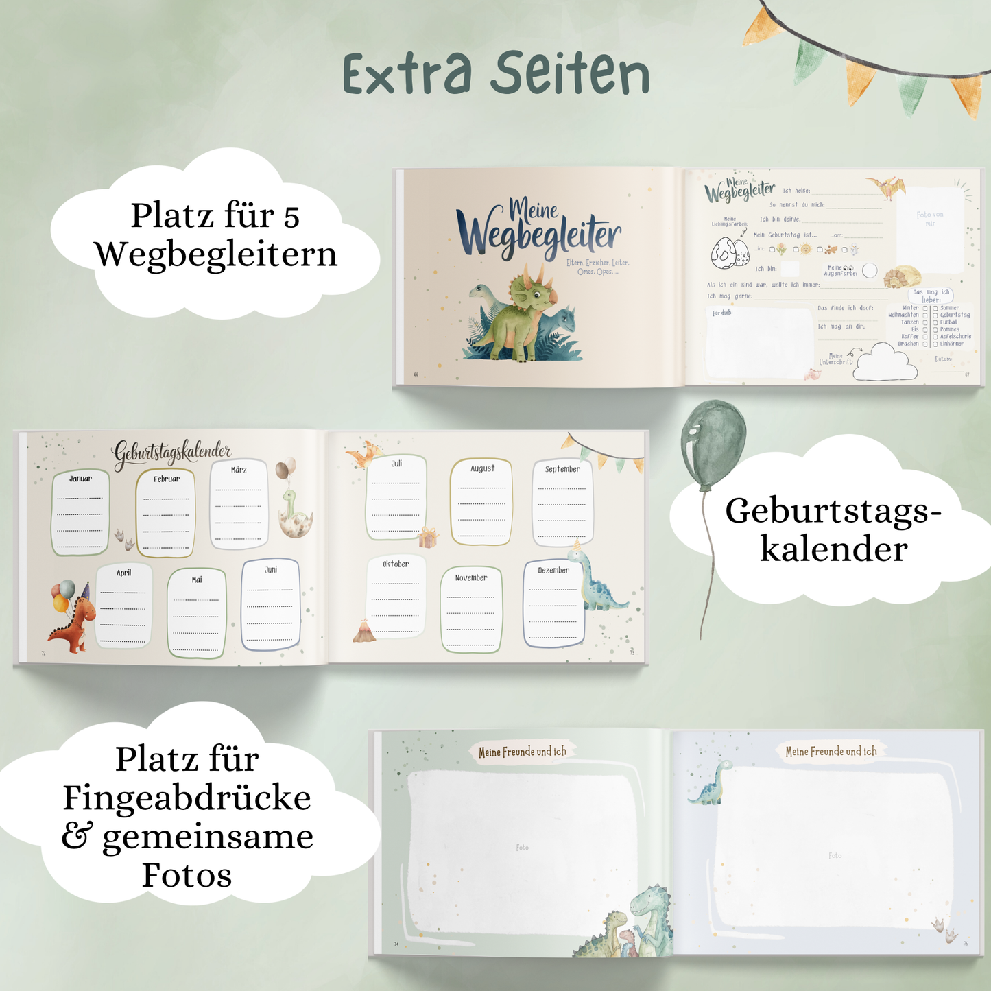 Freundebuch für den Kindergarten mit Dino-Motiven