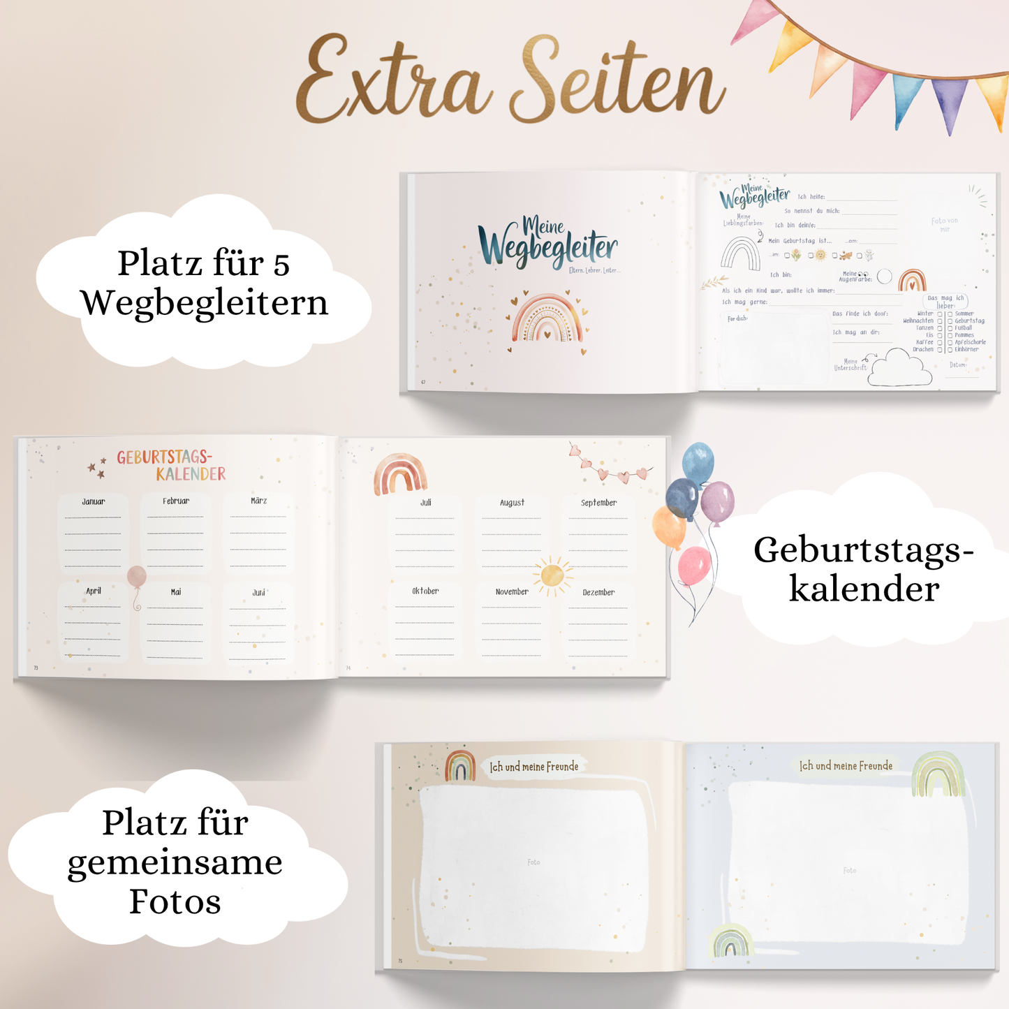 Freundebuch für die Schule mit Regenbogen-Motiven