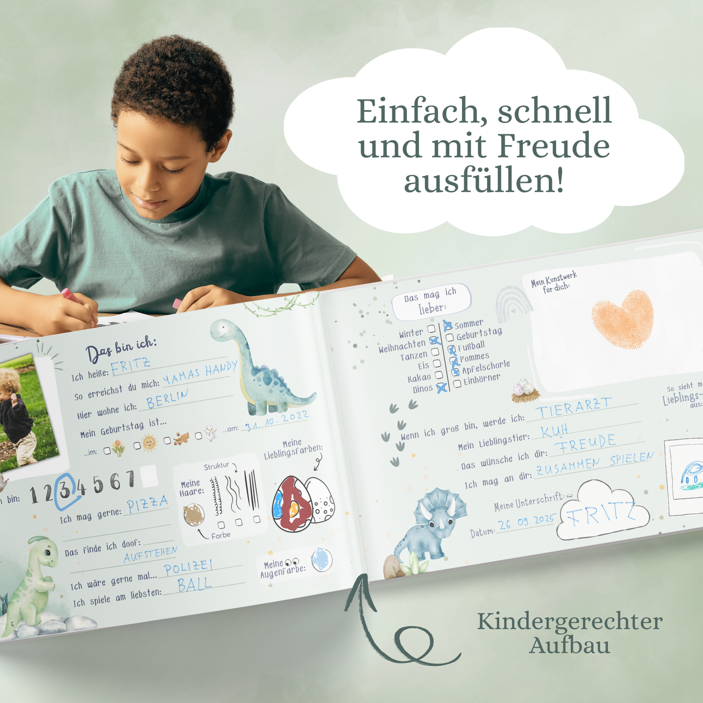 Freundebuch für den Kindergarten mit Dino-Motiven