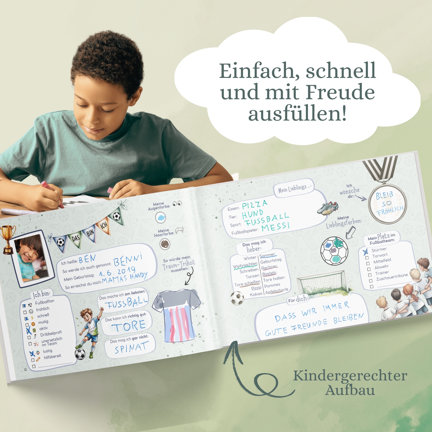 Freundebuch für die Schule mit Fußball-Motiven