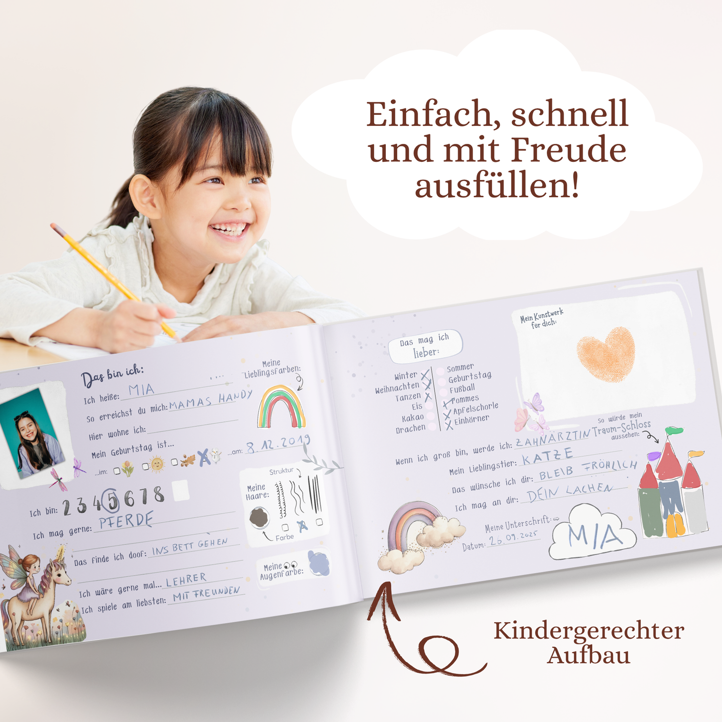 Freundebuch für den Kindergarten mit Einhorn-Motiven