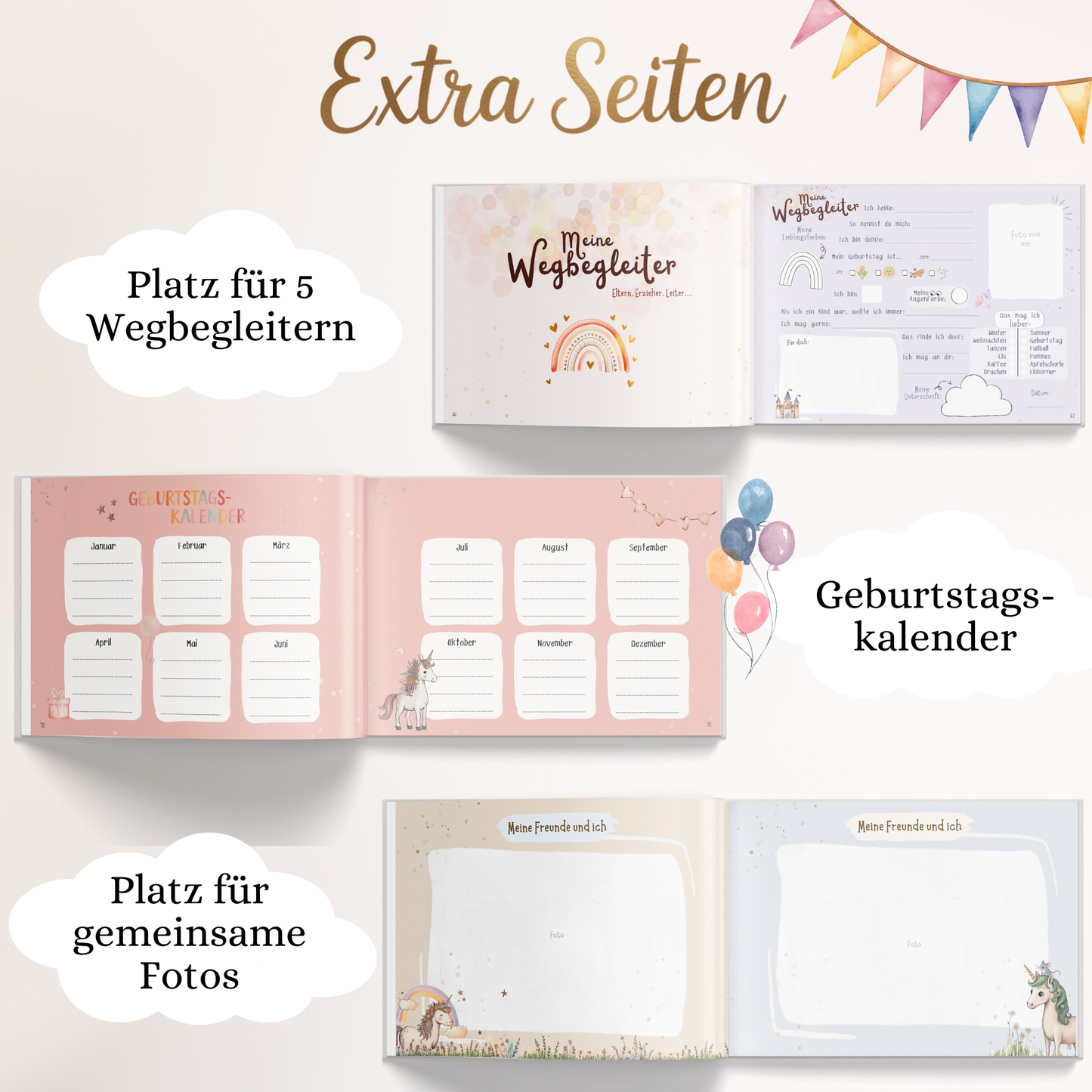 Freundebuch für den Kindergarten mit Einhorn-Motiven
